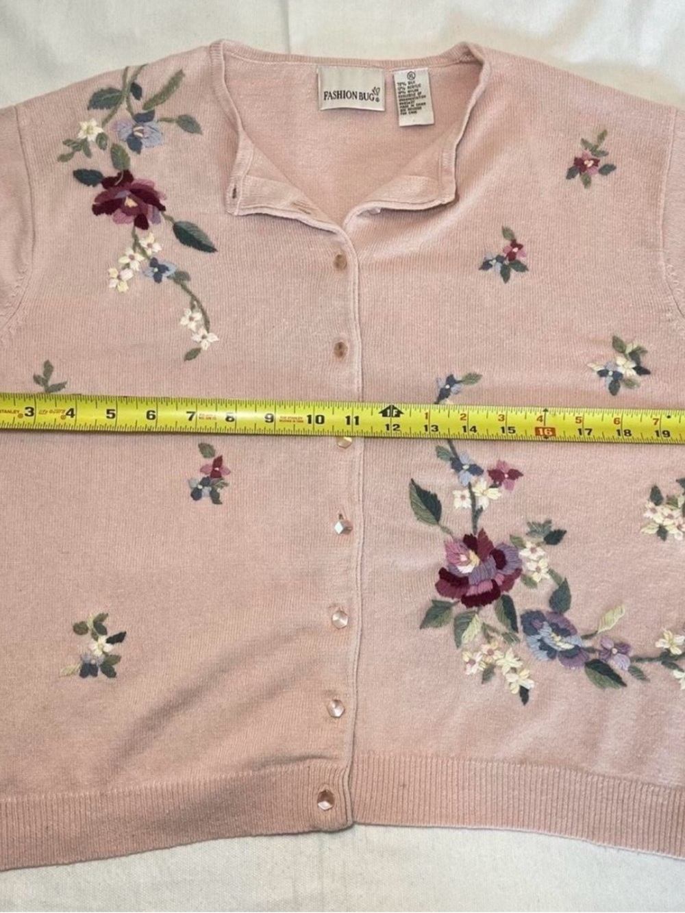 SOLD VTG 90s light pink silk embroidered floral button up cardigan Cottage - Picture 4 of 8